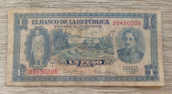 Werty71 Колумбия 1 песо 1953 банкнота Редкая