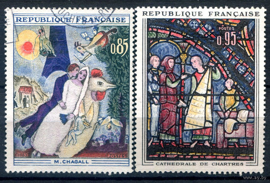 Франция - 1963г. - картины, мозаика - 2 марки - полная серия, MH, гашёная [Mi 1452-1453]. #2-Fr-59-A-1