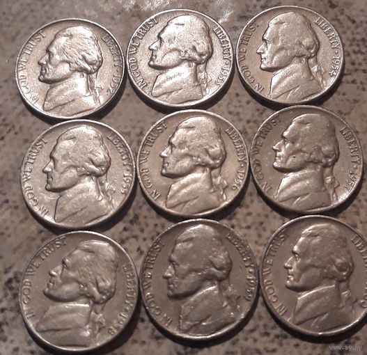 5 центов 1952 - 1960 все D США 9 шт.