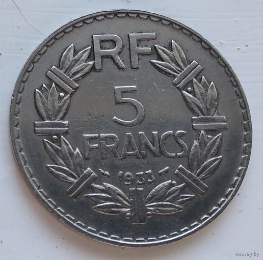 Франция 5 франков, 1933 Женское лицо обращено влево 4-14-20