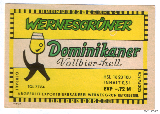 Этикетка пива Dominikaner Германия П775