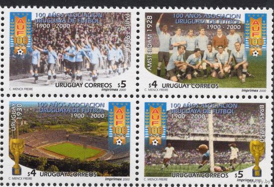 Уругвай 2000. Футбол. Спорт. 4 марки квартблок (2547)