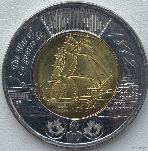 Канада 2 доллара 2012 г. Корабль Фрегат Шеннон. Война 1812 года. 200 лет
