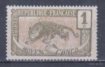 [906] Французские колонии. Среднее Конго 1907. Фауна.Леопард.1 с. БЕЗ КЛЕЯ.
