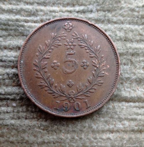 Werty71 Азорские острова Азоры колония Португалии 5 рейс 1901 Редкая