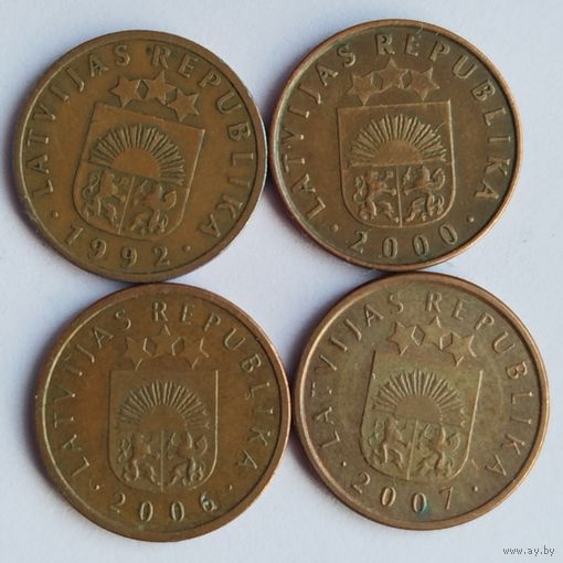 Латвия 2 сантима 1992, 2000, 2006, 2007