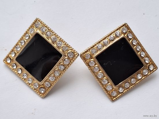 Серьги клипсы. Ромб. С кристаллами