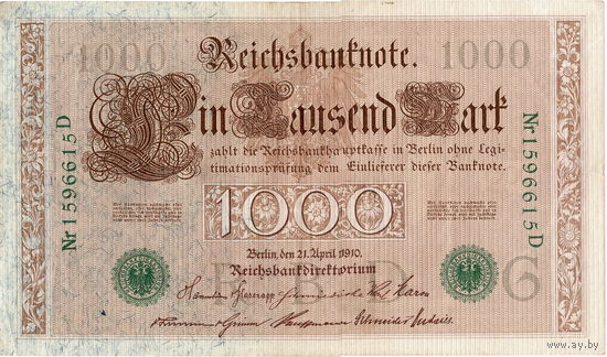 Германия, 1000 марок, 1910 г., печать зеленая *