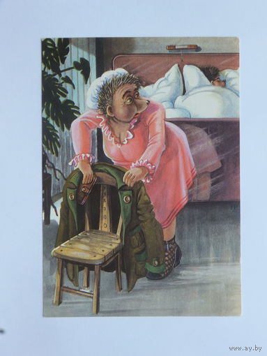 Открытка ёжики ГДР  1981  10х15 см