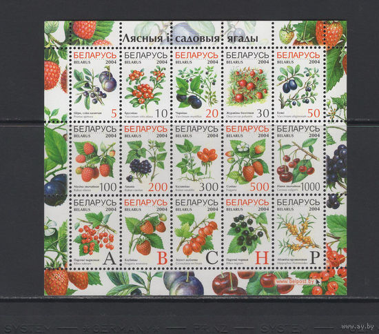 Флора Беларусь 2004 Малый лист коллекционных марок "Ягоды"