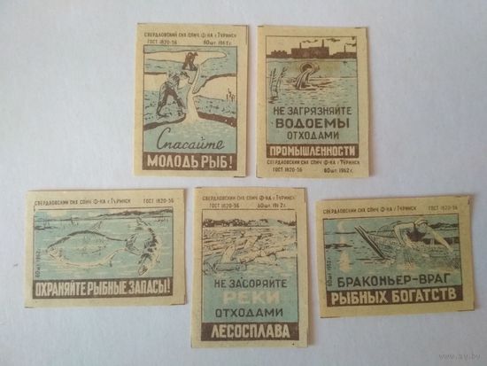 Спичечные этикетки ф.Туринск. Рыбоохрана. 1961 год