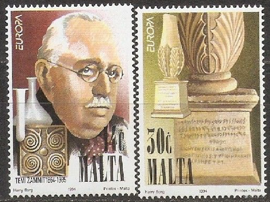 Мальта 1994 археолог Фемистокл Заммит СЕРТ Открытия и изобретения Mi926,927 MNH \\АР