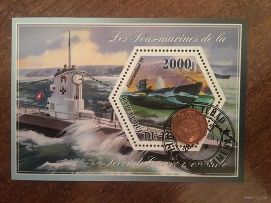 Чад 2014. Подводная лодка Третьего Рейха Unterseeboot 99. Блок.