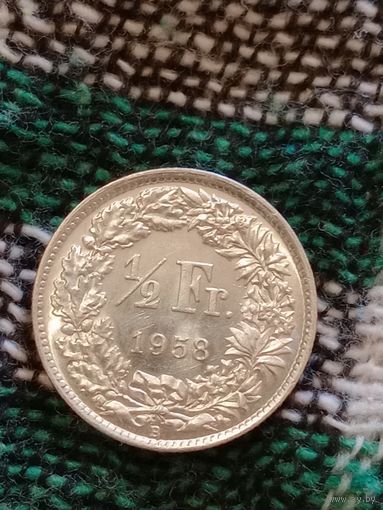 Швейцария 1/2 франка 1958 серебро