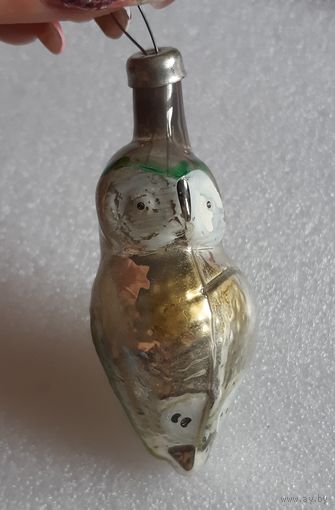 Ёлочная игрушка белая Сова , стекло. СССР