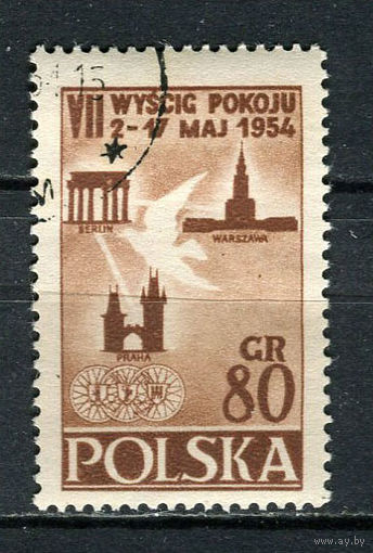Польша - 1954 - Международный велосипедный тур 80Gr - [Mi.845] - 1 марка. Гашеная.  (Лот 47Fx)-T25P36