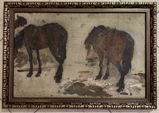 Крохалев П.С (Крохолев) "Лошади", 1960г. Холст, масло.Размер 32х51,5 см.