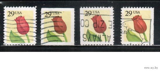 США-1991, (Мих.2125 А+С+D),  гаш. , Стандарт, Цветы, Тюльпан(одиночка), 4 зубцовки(2)