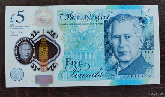 Великобритания 5 фунтов 2024 год P-398a UNC