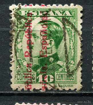 Испания (Республика II) - 1931/1932 - Король Альфонсо XIII  с надпечаткой  Republica Espanola 10C - [Mi.573a] - 1 марка. Гашеная.  (Лот 19Fy)-T25P31