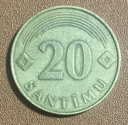 Монета Латвия 20 сантимов 1992 год. С рубля без МЦ.