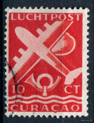 Нидерландские колонии - Кюрасао - 1947г. - авиация, авиапочта, 10 с - 1 марка - гашёная, немного погнут уголок [Mi 254]. #3-WB-77-A-1