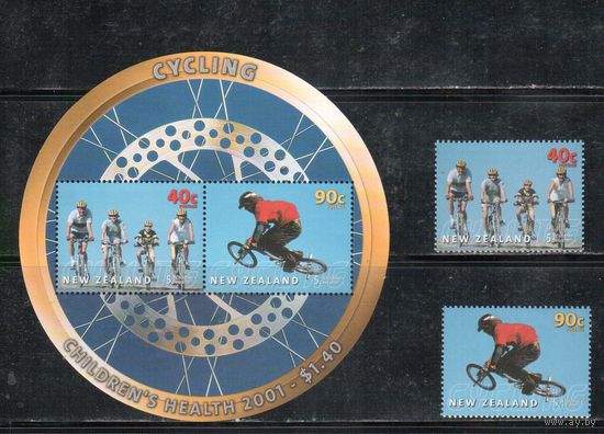 Новая Зеландия-2001(Мих.1933-1934,Бл.125) , ** , Спорт, Велоспорт , Велосипеды(полная серия)