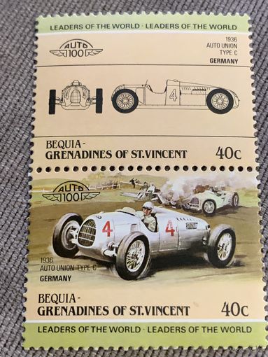 Бекия. Сент-Винсент и Гренадины. Автомобили мира. Auto Union Type C 1936. Марка из серии