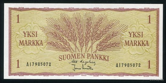 Финляндия 1 марка 1963 г. Karjalainen-Aranko. P98. UNC
