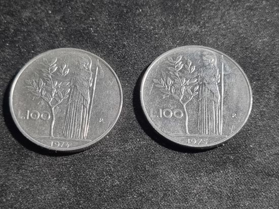 Италия лот монет 2 шт 100 лир 1974,1975