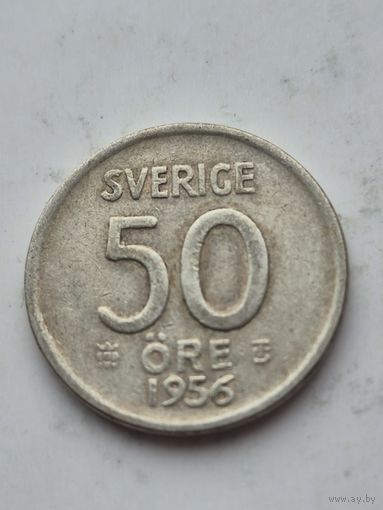 50 эре 1956 года Швеция. Серебро 400. Монета не чищена. 45417