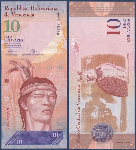 Венесуэла, 10 боливаров 2013 г., P-90d (W, 29.10.2013, вождь Гуаикайпуро), UNC