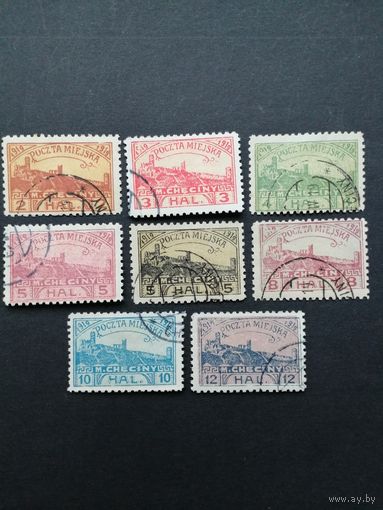 Польша 1919 Полная серия марок "Checiny" "Виды города: POCZTA MIEJSKA" (гашеные с наклейками)