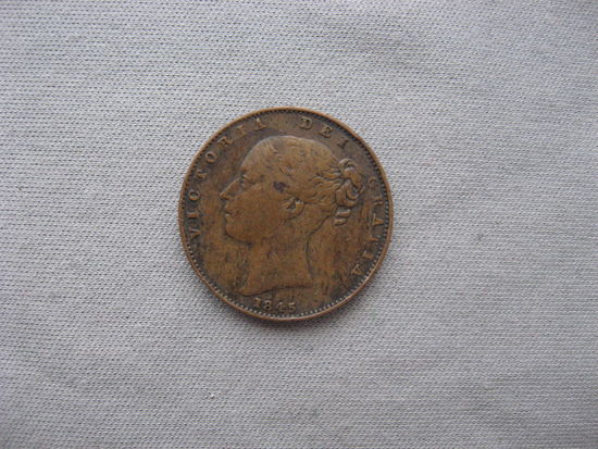 Великобритания 1 фартинг 1845 год Королева Виктория