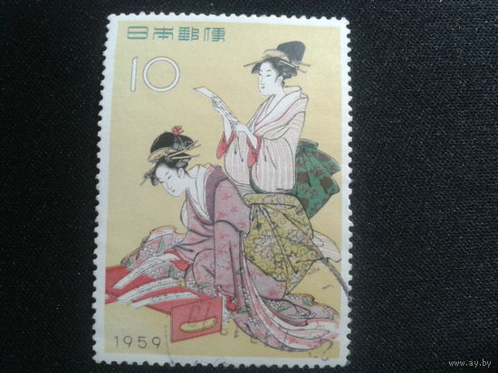 Япония, 1959. Неделя филателии, живопись. Mi-3,60 евро гаш.