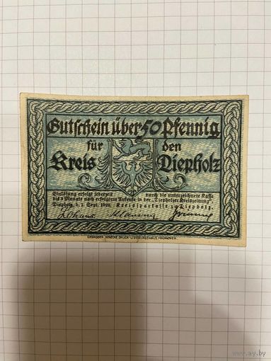 Нотгельд 50 пфеннигов. Германия. Веймарская республика Дипхольц-0201