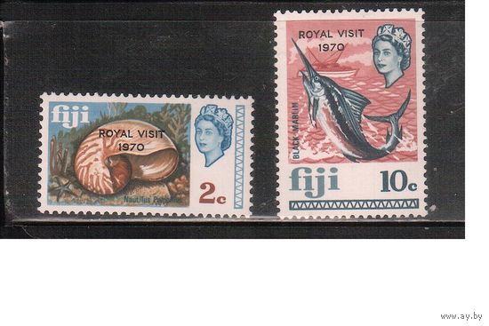 Фиджи-1970(Мих.258-259) , ** , Морская  Фауна,  Рыбы, Раковины, Надп.