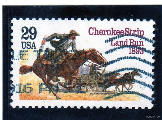 США.Ми-2353. Скачки Cherokee Strip Land Run. Сто лет.1893-1993.