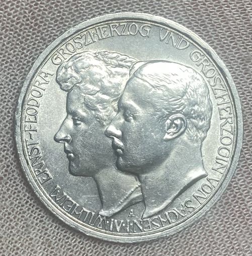 Монета 3 марки 1910 Германия Германская Империя Саксен-Веймар-Эйзенах Свадьба Вильгельма и Феодоры.