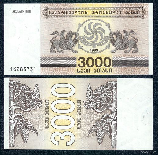 Грузия 3000 купонов 1993 год, UNC