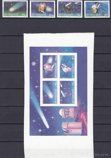 Космос. Комета Галлея. Сент-Винсент. 1996. 4 марки и 1 блок б/з. Michel N 932-935, бл33 (- е).