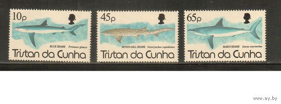 Тристан-да-Кунья-1994(Мих.564-566) , ** ,  Морская фауна,Акулы (полная серия)
