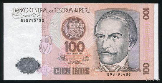 Перу. 100 инти 1987 года, P133. Серия B. UNC.