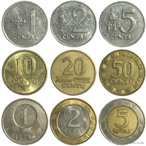 Литва набор монет (9 шт), 1991-2009 [VF-XF]