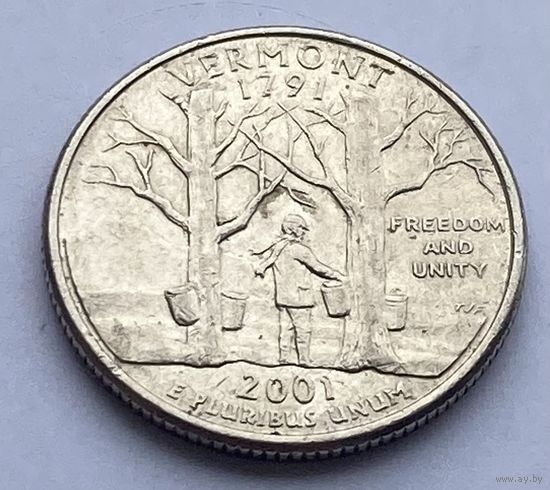 25 центов 2001 г. Вермонт, США