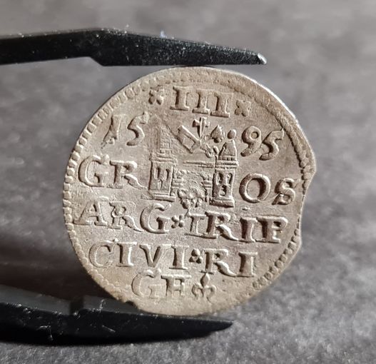 Трояк 3 гроша 1595 года Рига Сигизмунд III