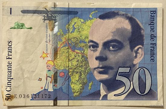 Банкнота 50 франков Франция – Антуан де Сент-Экзюпери и Маленький принц