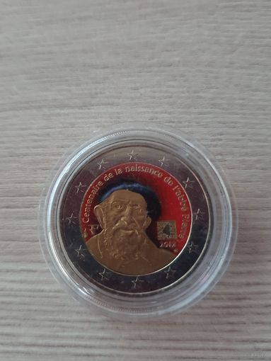 2 евро 2012 год, Франция, 100 лет со дня рождения аббата Пьера, ЦВЕТНАЯ   в капсуле, UNC