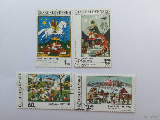 Марки   Живопись Йозеф Лада Чехословакия 1970 год   4  шт -3,00 руб.