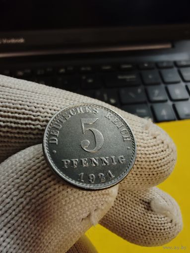 5 пфеннигов 1921 (А). огонь монета. СМОТРИТЕ ДР. МОИ ЛОТЫ. Большая распродажа!